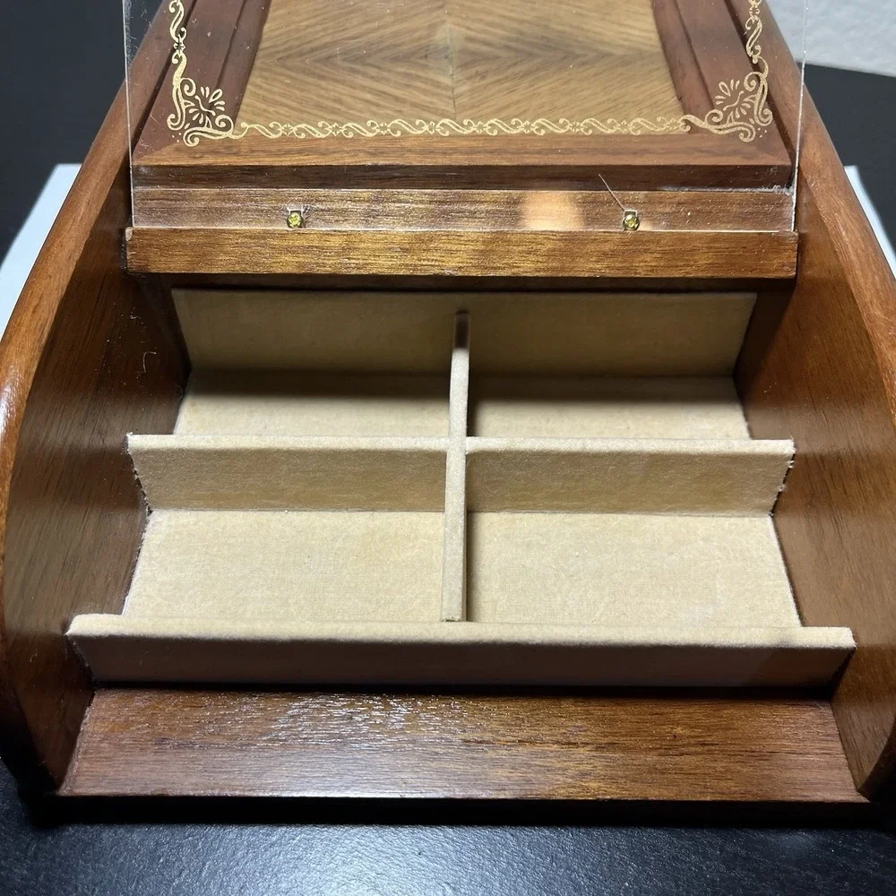 MCM London Leather Wooden Jewelry Box Valet Inlaid Divided Storage Case Vintage